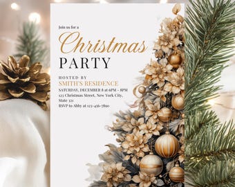 Gold Christmas Party Invitation Template Editable Christmas Party Invitation Holiday Christmas Eve Dinner Invite Family Holiday Party Invite