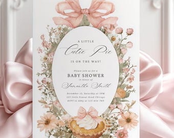 Little Cutie Pie Baby Shower Invitation Template Printable Pink Bow Cutie Pie Baby Shower Invite Floral Pumpkin Pie Baby Shower Invitation