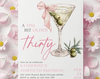 Dirty Thirty Martini-verjaardagsuitnodiging bewerkbare sjabloon (digitale download)