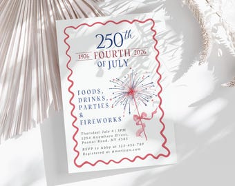 4th of July Invitation Template Editable 250 Years of America Party Invite Editable Coastal BBQ Invite 4th of July American Independence day