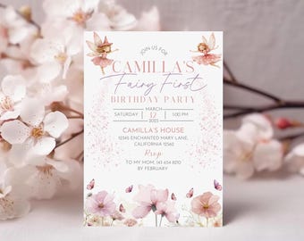 Fairy First Birthday Invitation Editable Girl First Birthday Invitation Template Fairy Birthday Invite Printable Fairy 1st Birthday Invite