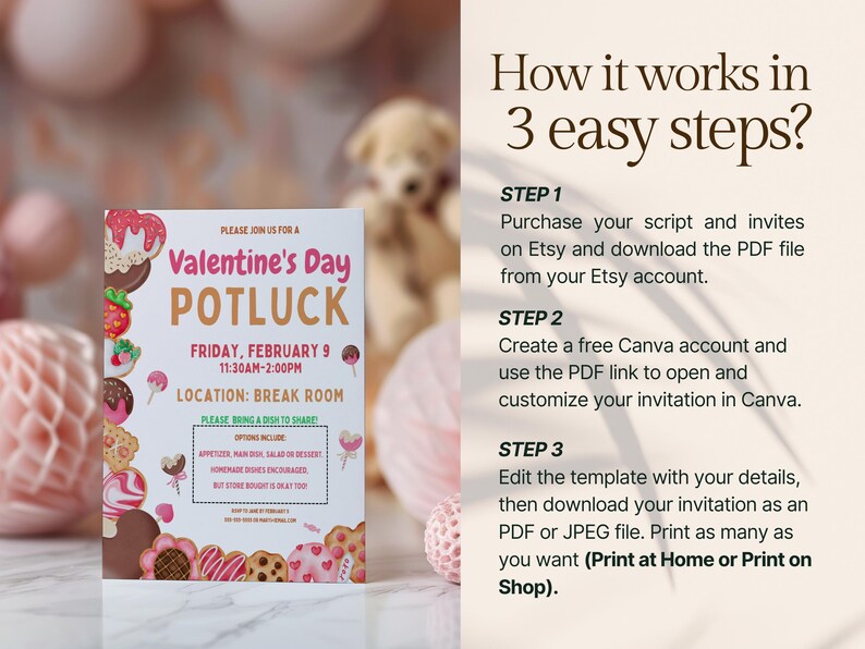 Valentines Day Potluck Flyer Template Editable Office Potluck Flyer ...