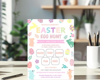 Easter Egg Hunt Flyer Editable Easter Egg Hunt Flyer for PTO PTA Church Community fundraiser Template Printable Easter Egg Hunt Fundraiser