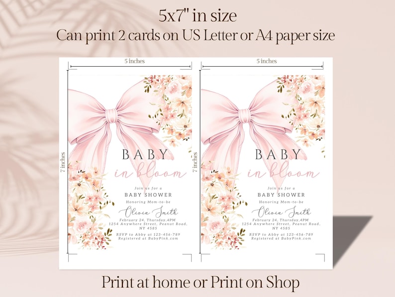Rosa Baby in Bloom babyshowerinbjudan Redigerbar Baby in Bloom-inbjudan för bohemisk babyshower med vildblomma, vårmall för Canva bild 8