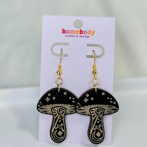 Trippy Mushrooms | Lightweight Wooden Earrings Celestial Mystic Design
