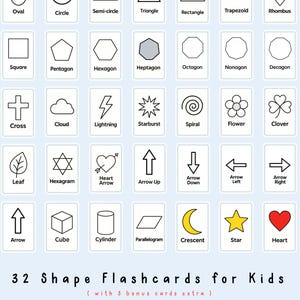 Cartes flash 32 formes, Matériel préscolaire, Documents à imprimer pour l'école à la maison, Décoration, Matériaux Montessori, Cartes flash géométriques, TÉLÉCHARGEMENT NUMÉRIQUE