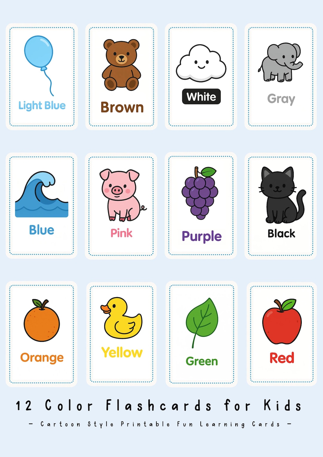 12 Color Flashcards for Kids, Printable Preschool Learning Cards ...