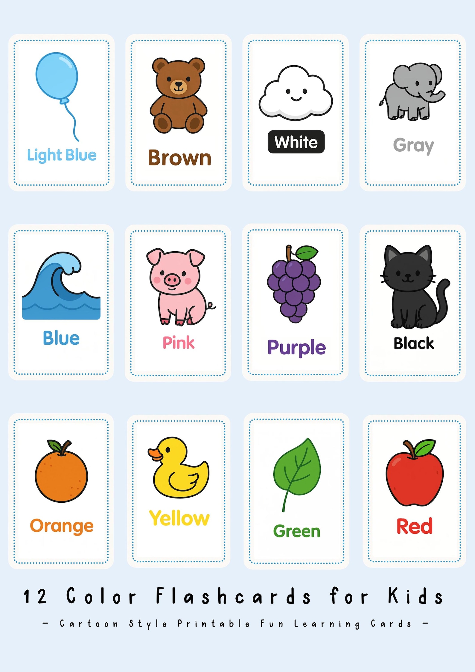 12 Color Flashcards for Kids, Printable Preschool Learning Cards ...