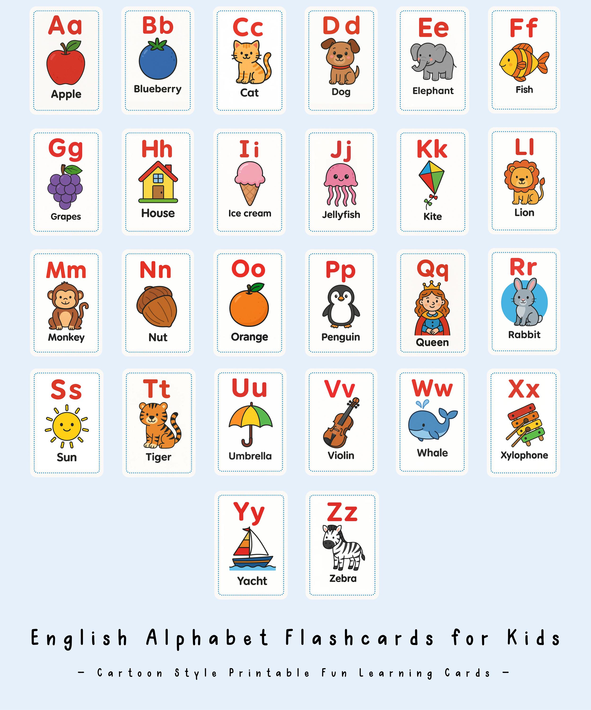 Schede didattiche con l'alfabeto inglese, materiali per la scuola materna, materiale stampabile per l'istruzione parentale, decorazioni, materiali Montessori, apprendimento dell'inglese, DOWNLOAD DIGITALE