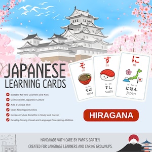 Japanese Language Beginner Cards: Hiragana, Vocabulary, Flashcards, Digital download PDF, Starter pack, Learn JLPT, Japanese Visual Material