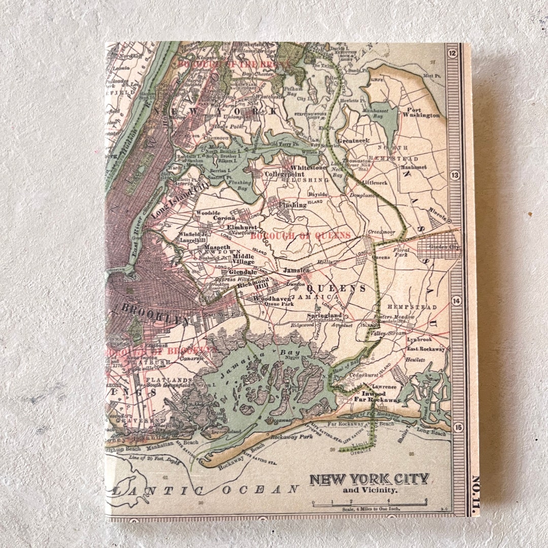 Handmade NYC Blank Note Card, Antique Map Print New York City A2 Card