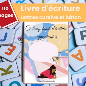 Cuaderno de escritura con abecedario y palos en cursiva, libro de francés imprimible, libro silencioso para niños, libro de actividades, libro imprimible