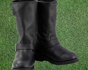 Shooters Engineer Boots, 90s Y2K Vintage Black Leather Round Steel