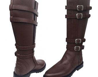 Handmade Leather Jedi Boots: Brown Cosplay Mando Boots