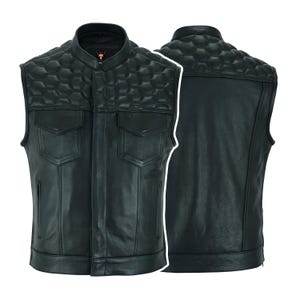 Leather Motorcycle Vest, Men Diamond Quilted Black Leather Vest, Handmade Custom Leather Waistcoat, Leather Riding Club Vest, Moto Club Vest