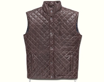 Brown Quilted Lambskin Leather Vest - Limited Edition Highlands Waistcoat