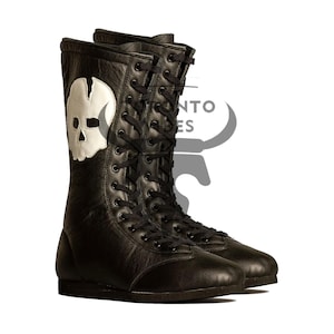 Handmade Leather Pro Wrestling Boots: Skull Patch, Custom Options