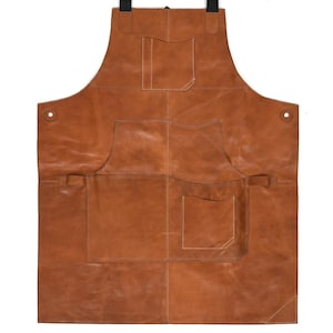 Full Grain Leather Apron: Adjustable Cross-Back Straps, Tool Pockets