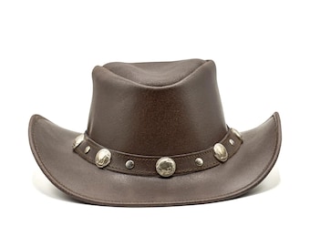 Brown Leather Western Cowboy Hat: Studded Outback Style