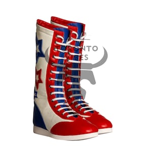 Handmade Leather Pro Wrestling Boots: USA Star Patch, Custom Tall Boots