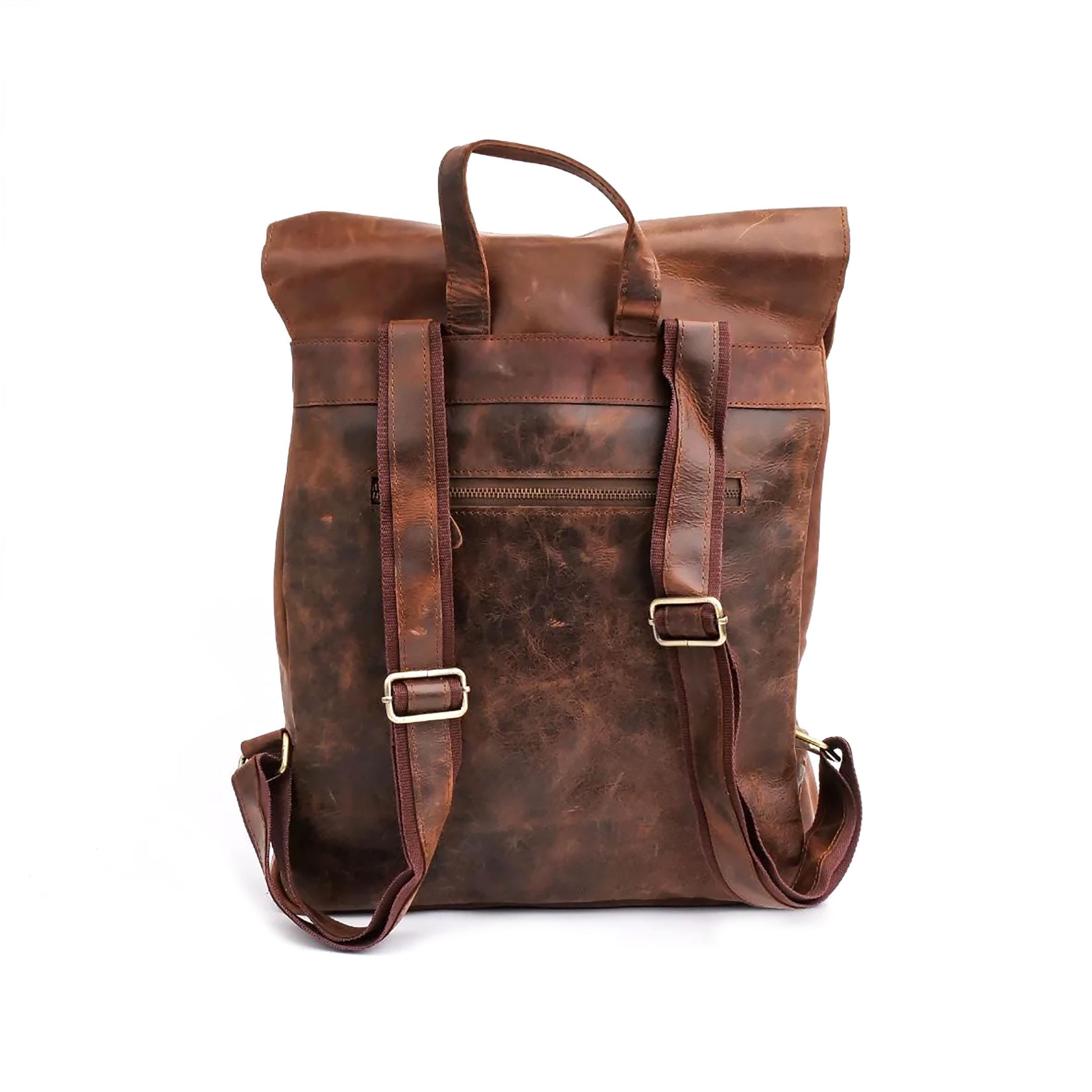 8396 Leather Backpack Retro Rucksack Casual College Bag Handmade Cowhide Vintage Cowhide Leather Backpack: Handmade Laptop Rucksack  main image 3