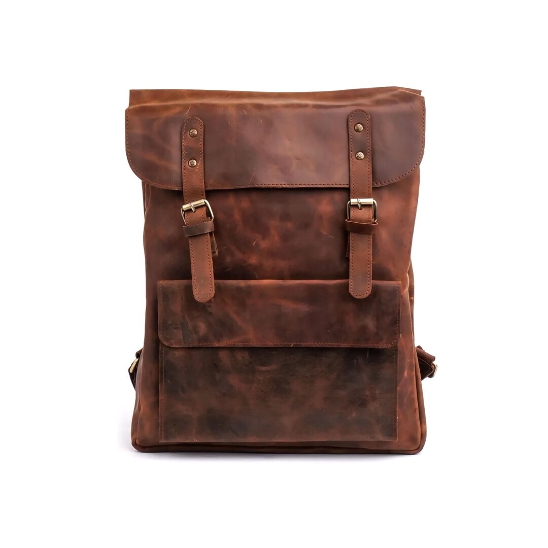 8396 Leather Backpack Retro Rucksack Casual College Bag Handmade Cowhide Amazon.com: Genuine Leather Backpack for Women Retro  main image 2