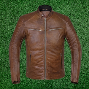Blouson en cuir marron personnalisé, veste en cuir véritable Cafe Racer vintage pour homme, vestes de motard pleine fleur souples.