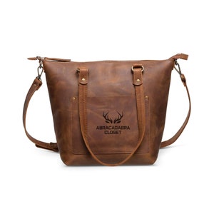 Handmade Full Grain Leather Crossbody Tote Bag: Adjustable Strap