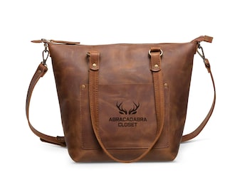 Handmade Full Grain Leather Crossbody Tote Bag: Adjustable Strap
