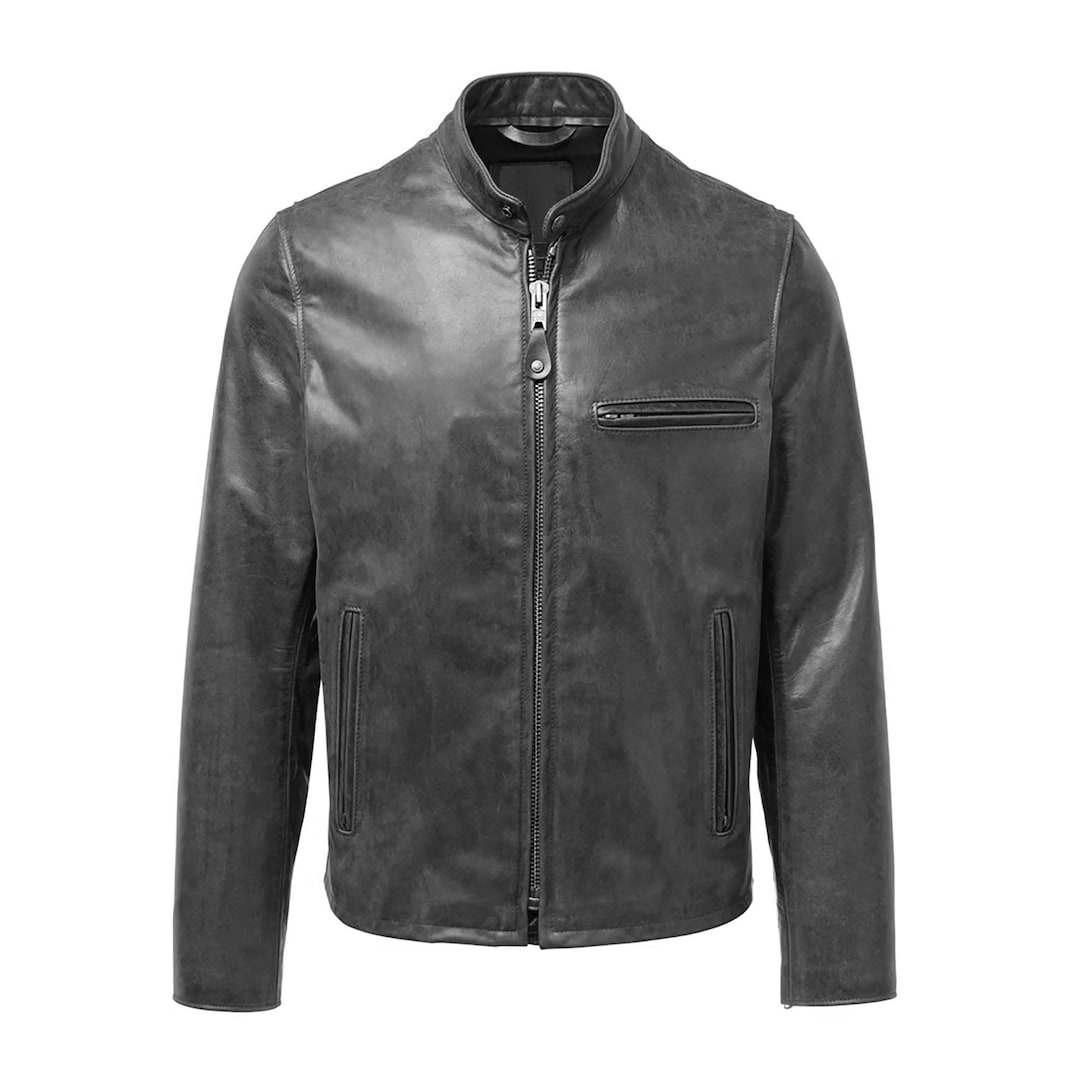 Schott Cafe Racer Leather Jacket: Black Cowhide Motorcycle Coat