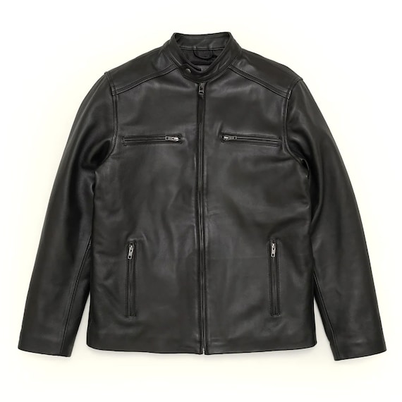 Handmade Customized Black Leather Moto Jackets, Cafe Racer