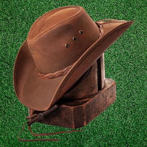 Leren heren cowboyhoed lederen hoeden in westerse stijl Outback leren hoed Australische gepersonaliseerde hoed