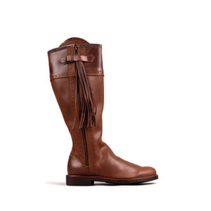 Handmade Leather Knee-High Boots: Brown Fringed Tall Boots