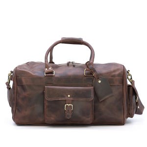 Sac de voyage personnalisé en cuir de buffle : sac de voyage avec bandoulière réglable