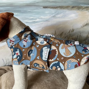 Medium Over Head/Wrap Around Dog Harness—Dog print Cotton—Hook and Loop