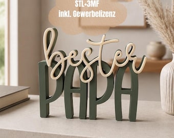 Tekst "Best Dad" in STL- en 3MF-formaat | 3D-printbestand | Vaderdagcadeau | Decoratie voor papa | incl. commerciële licentie