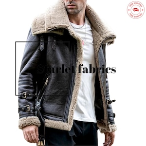 Men&#39;s Handmade Brown Aviator Bomber Pilot Flying Jacket | Style B3 RAF Flight Fur Coat | Fur Shearling Real Sheepskin Leather Jacket | Gift|