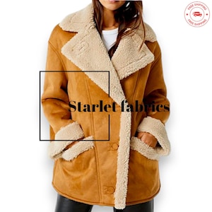 Manteau fait main en peau de mouton et daim marron pour femme | Manteau en cuir et fourrure de mouton | pardessus en peau de mouton retournée pour femme |