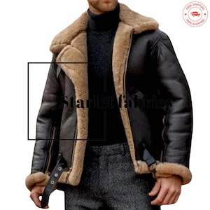 Men’s Handmade B3 RAF Aviator Sheepskin Shearling Jacket | Brown Belted Flying Leather Jacket With Fur | WW2 Bomber Leather Jacket For Man |