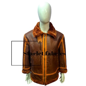 Men&#39;s Aviator Shearling Flight B3 Bomber Leather Jacket | Distressed Brown Jacket | RAF Aviator Sheepskin Leather Jacket | Christmas Gift |