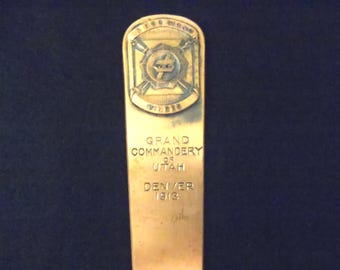 Free Mason, Knights of Templar 1913 Copper Letter opener