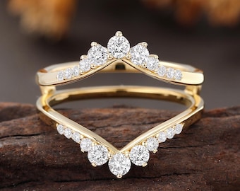 Enhancer Wedding Band, Lab Grown Diamond Ring,Unique Brilliant Ring Jacket, Round Cut Ring,Yellow Gold Matching Ring,Bridal Ring Guard Women