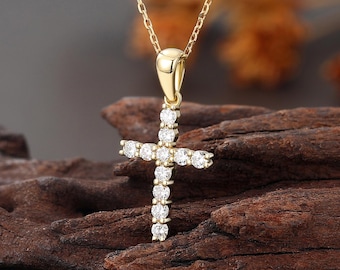 Yellow Gold Lab Diamond Cross Necklace, Christian Faith Pendant, Religious Jewelry, Christian Gifts, Baptism necklace, Christmas Gift Women