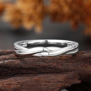 Aliança de casamento torcida em ouro branco, anel de compromisso minimalista, conjunto de anéis para casal masculino.