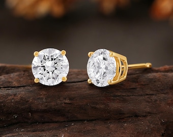 Lab Grown Diamond Stud Earrings, Yellow Gold Bridal Earrings, Anniversary Gift for Women