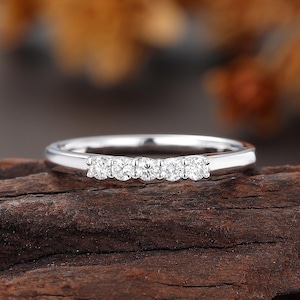 Round Cut Lab Diamond Wedding Band, Half Eternity White Gold Dainty Ring, Minimalist Micro Pave Matching Ring,Promise Stackable Ring For Her
