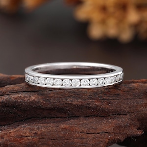 Alliance diamant laboratoire, bague barreau, bague demi-éternité empilable, bague en or blanc assortie, bague d'anniversaire pour femme, bague de promesse