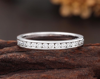 Lab Diamond Wedding Band, Channel Set Ring, Half Eternity Stackable Ring, White Gold Matching Ring, Anniversary Ring for Women, Promise Ring
