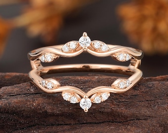 Lab Diamond Enhancer Wedding Band, Yellow Gold Ring Jacket, Bridal Matching Ring Guard Women