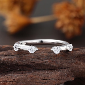 Unique Opening Wedding Ring, Round Cut Lab Grown Diamond Wedding Band, Minimalist White Gold Stackable Ring,Promise Stacking Rings for Women